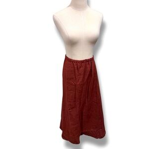 Krista Larson 100% Linen Lagenlook Midi Skirt Bohemian Terracotta Red